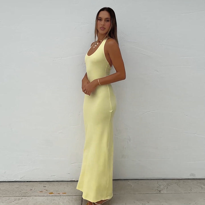 Damer elegant Maxi-klänning med djup V-ringning och figurnära silhuett Mirla-Eva Jonsson
