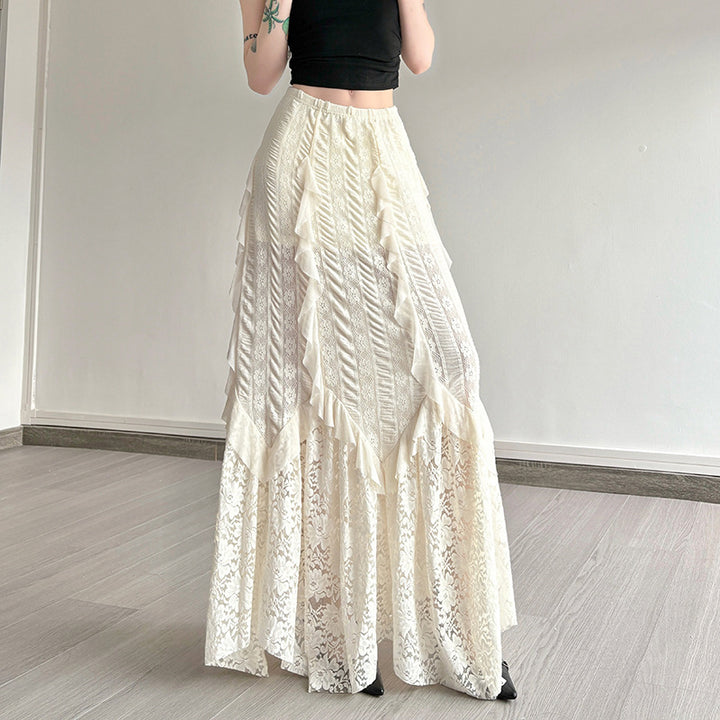 Damer elegant Maxikjol med raffinerade volanger och spetsdetaljer Mirla-Eva Jonsson