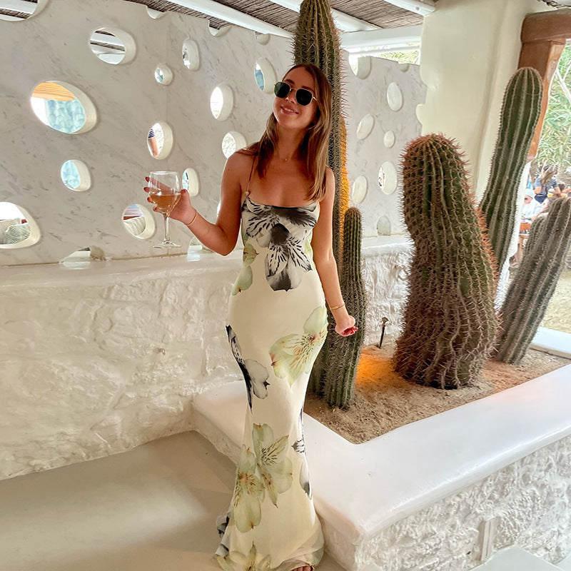 Damer elegant Maxiklänning med blommönster och justerbara spaghetti-remmar Mirla-Eva Jonsson