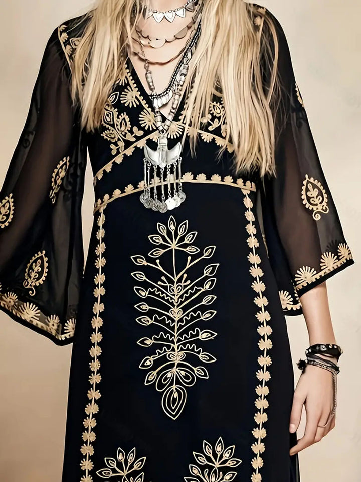 Damer elegant Maxiklänning med konstnärlig broderi Mirla-Eva Jonsson