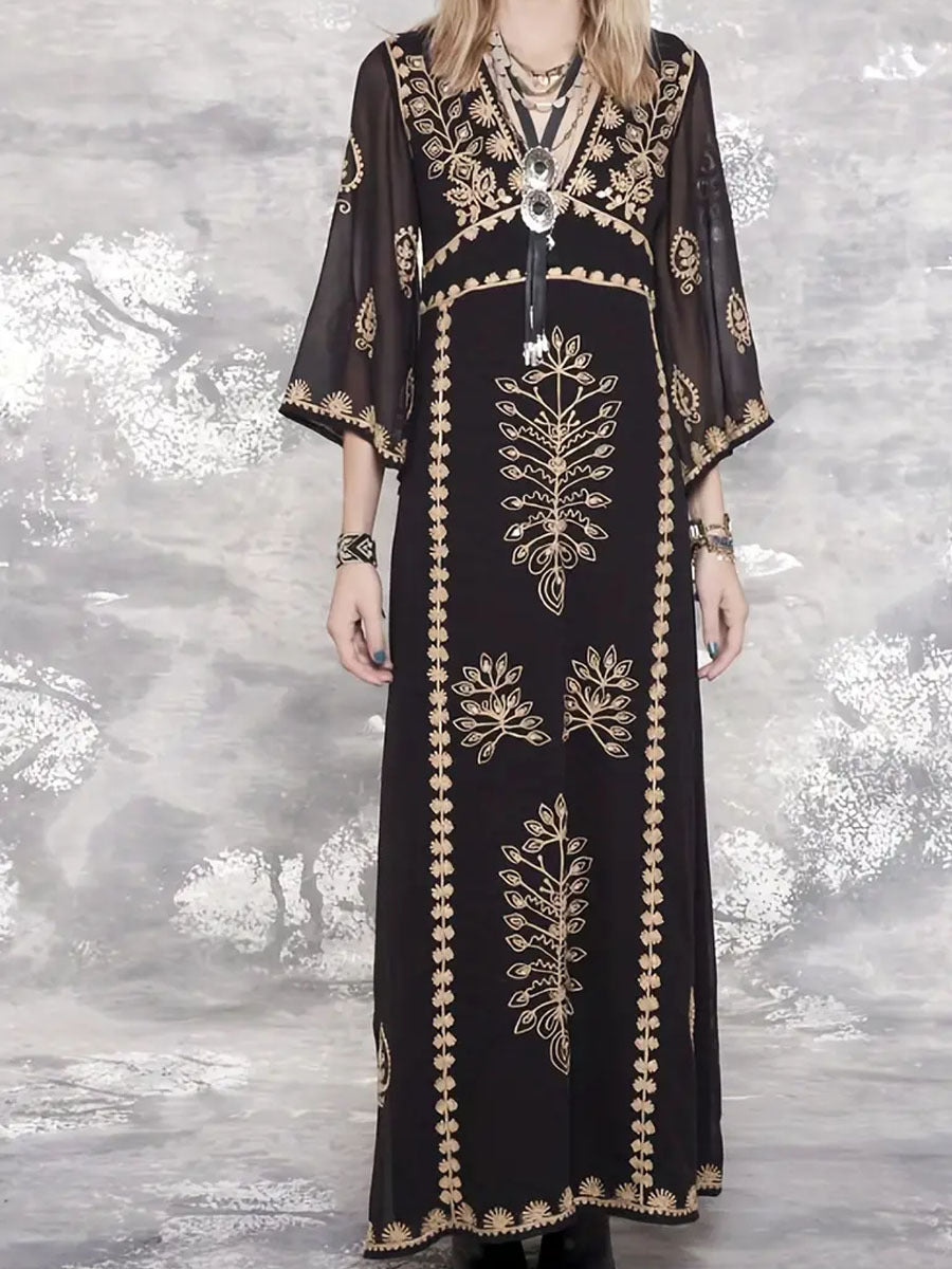 Damer elegant Maxiklänning med konstnärlig broderi Mirla-Eva Jonsson