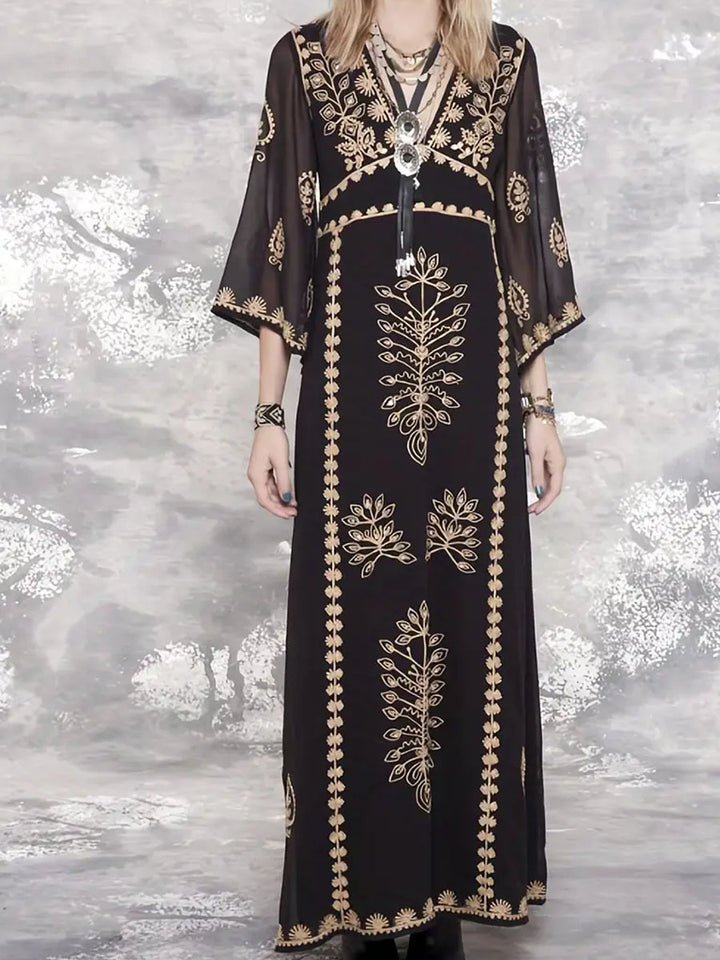 Damer elegant Maxiklänning med konstnärlig broderi Mirla-Eva Jonsson