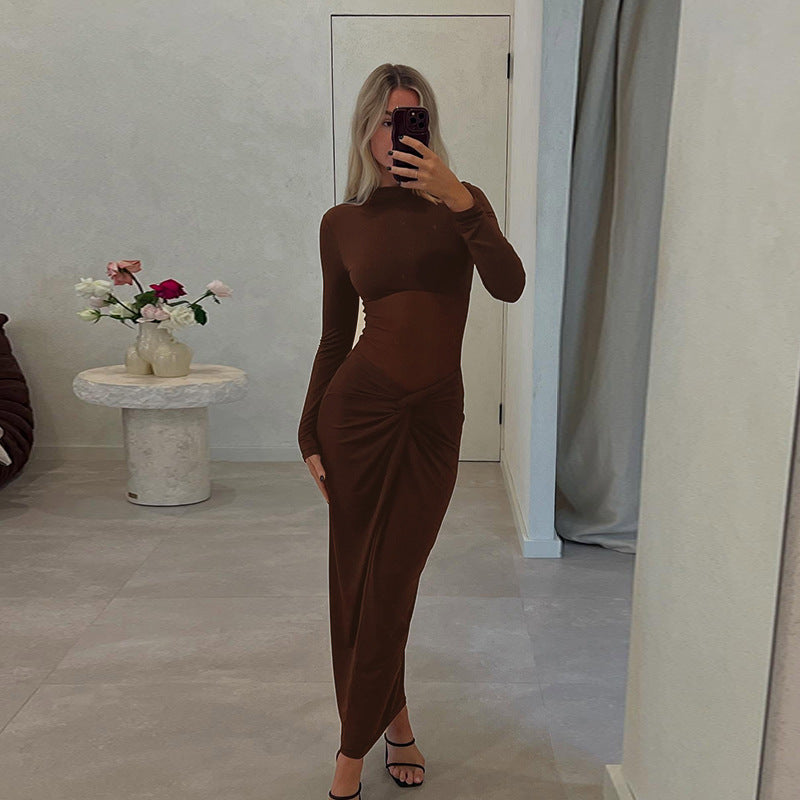 Damer elegant Maxiklänning med unik omslag-design och långa ärmar Mirla-Eva Jonsson