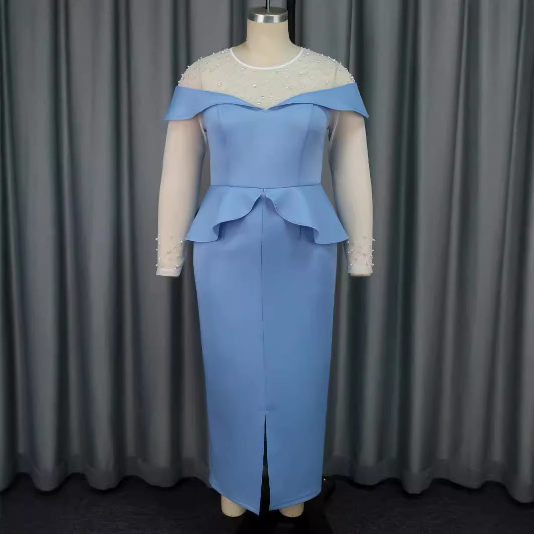 Damer elegant Midi-klänning med off-shoulder design och volangelement Mirla-Eva Jonsson