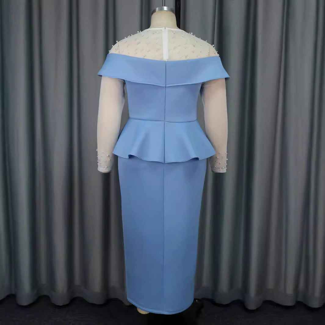 Damer elegant Midi-klänning med off-shoulder design och volangelement Mirla-Eva Jonsson