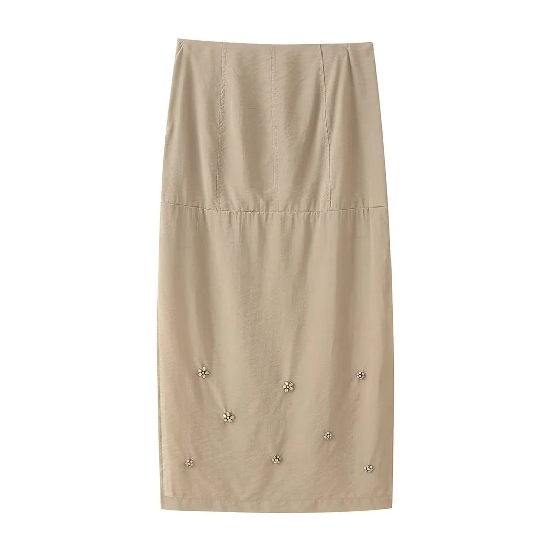 Damer elegant Midirock med florala applikationer Mirla-Eva Jonsson