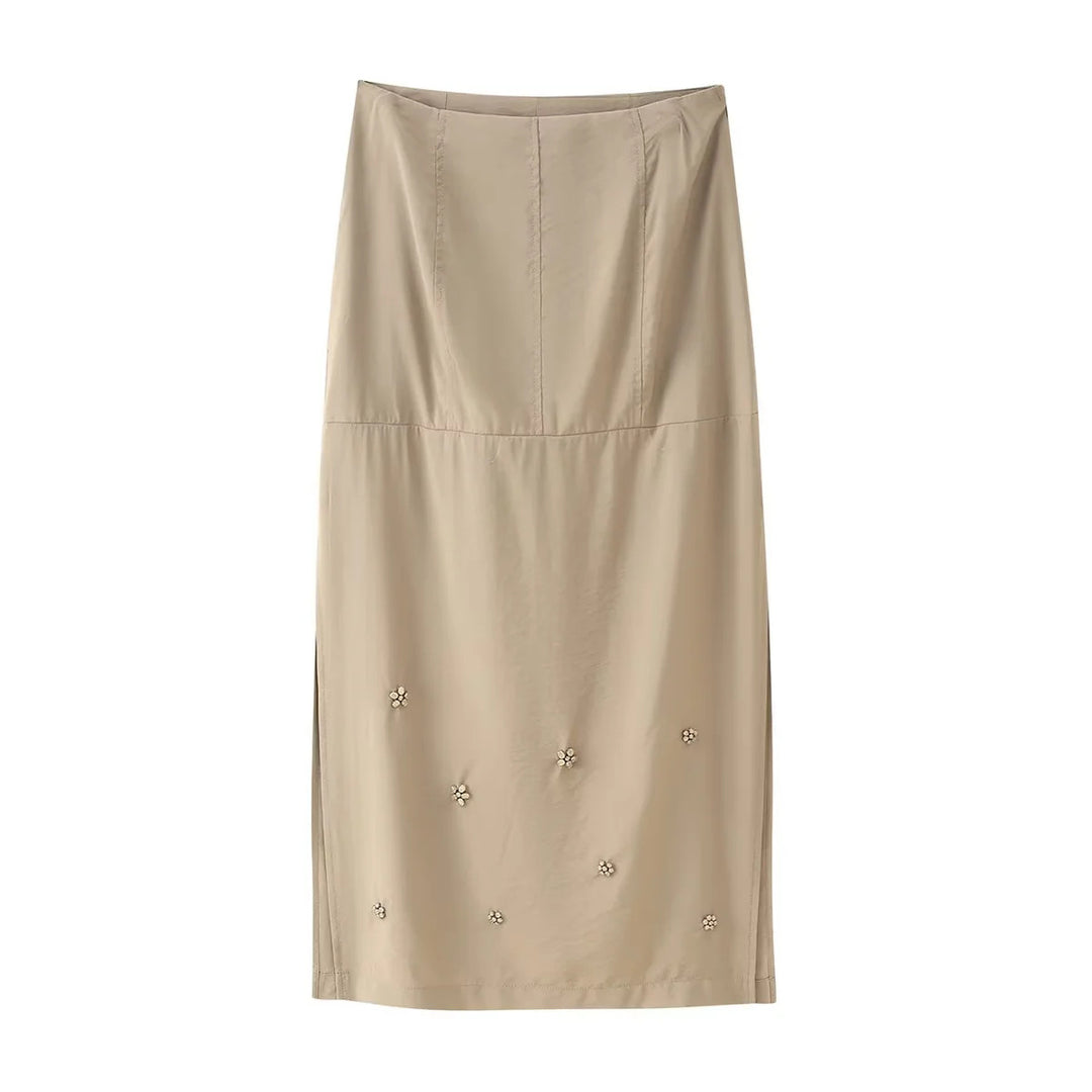 Damer elegant Midirock med florala applikationer Mirla-Eva Jonsson
