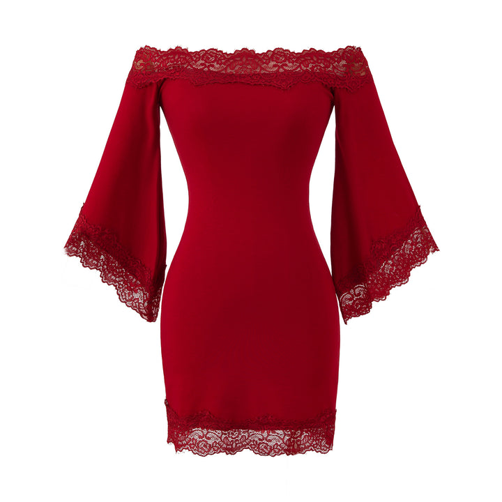 Damer elegant Off-Shoulder Miniklänning med Häkelspetsar Mirla-Eva Jonsson