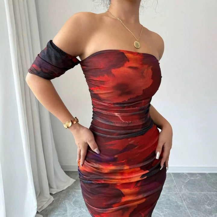 Damer elegant Off-Shoulder klänning med raffinerade volanger Mirla-Eva Jonsson