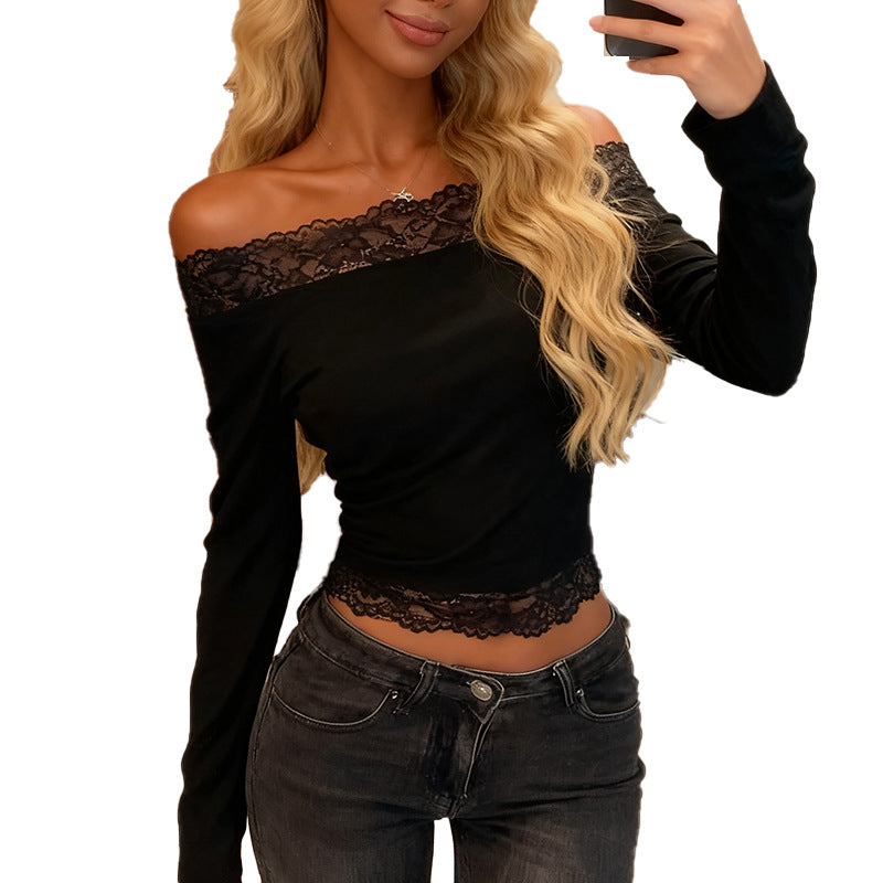 Damer elegant Off-Shoulder skjorta med spetsdetalj Mirla-Eva Jonsson