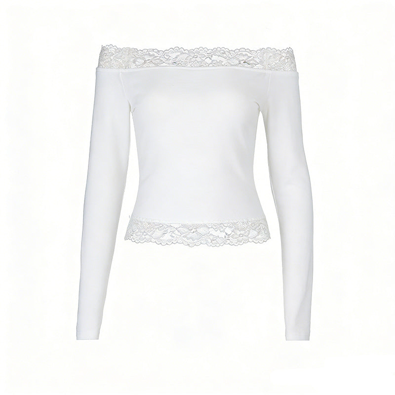 Damer elegant Off-Shoulder skjorta med spetsdetalj Mirla-Eva Jonsson