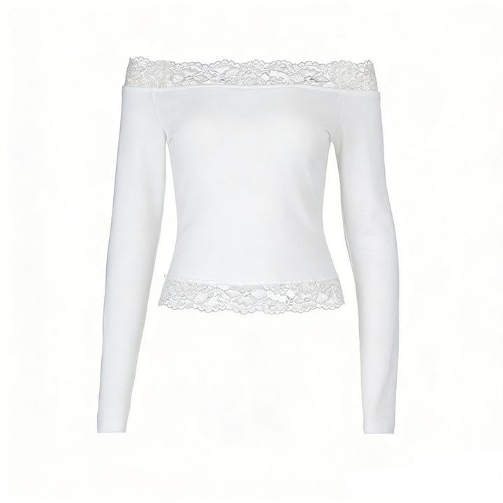 Damer elegant Off-Shoulder skjorta med spetsdetalj Mirla-Eva Jonsson