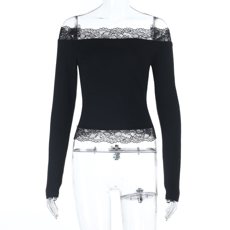 Damer elegant Off-Shoulder skjorta med spetsdetalj Mirla-Eva Jonsson