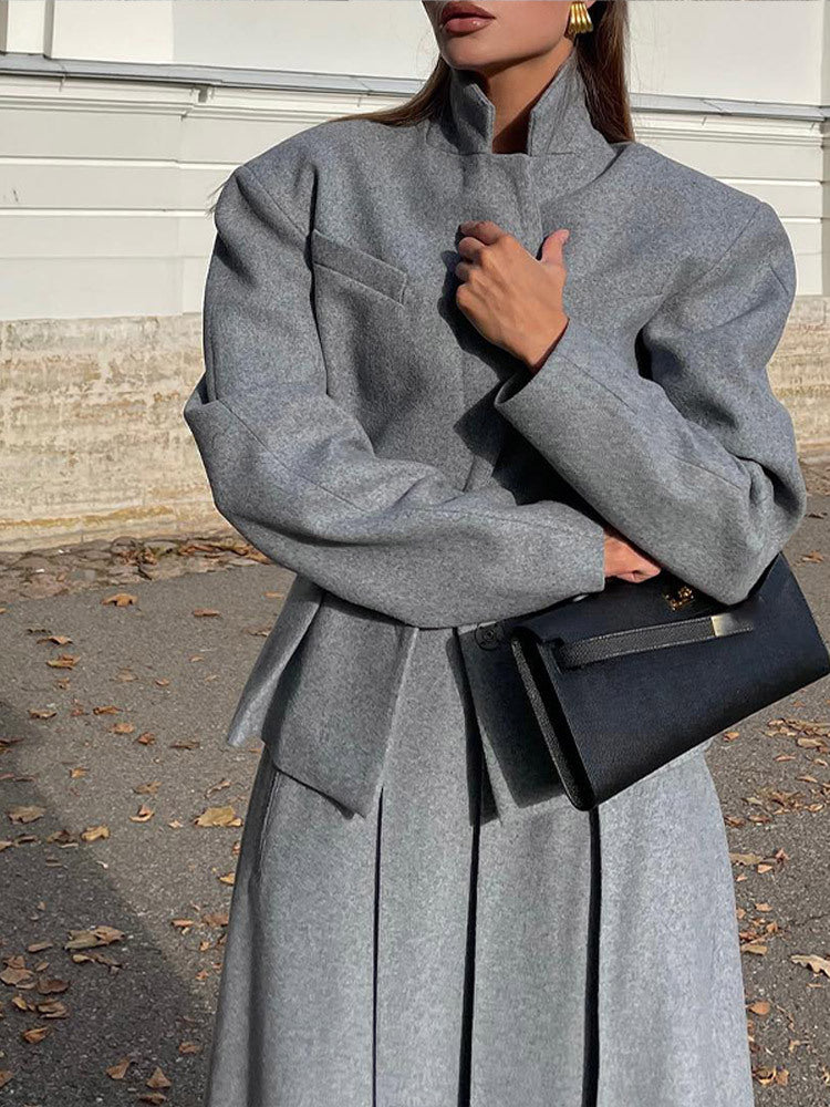 Damer elegant Oversize-jacka med hög krage och strukturerade ärmar Mirla-Eva Jonsson