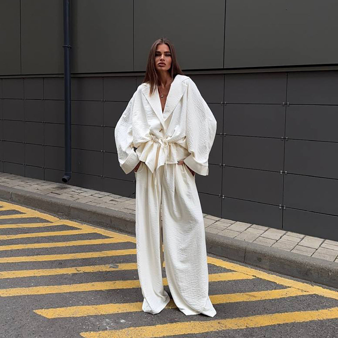 Damer elegant Oversized Blazer med knytbälte Mirla-Eva Jonsson
