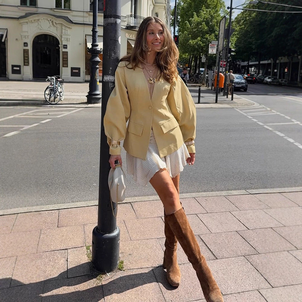 Damer elegant Oversized Blazer med puffärmar Eva Jonsson-Eva Jonsson