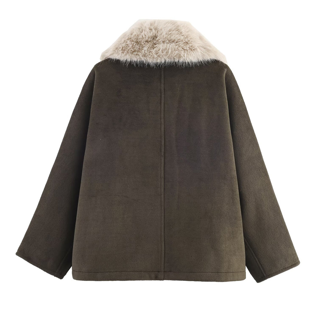 Damer elegant Oversized-mantel med avtagbar konstpälskrage Mirla-Eva Jonsson