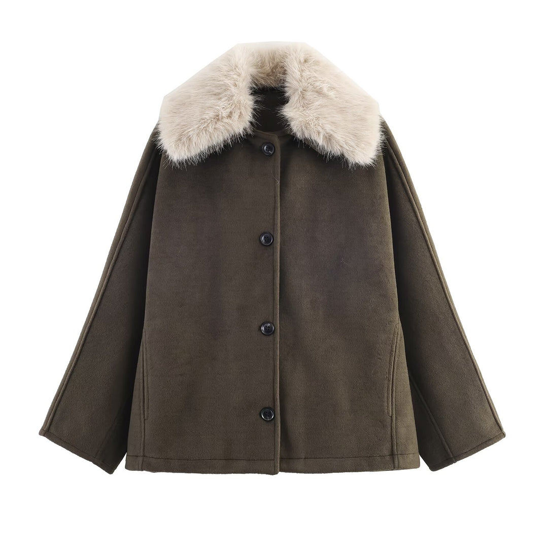 Damer elegant Oversized-mantel med avtagbar konstpälskrage Mirla-Eva Jonsson