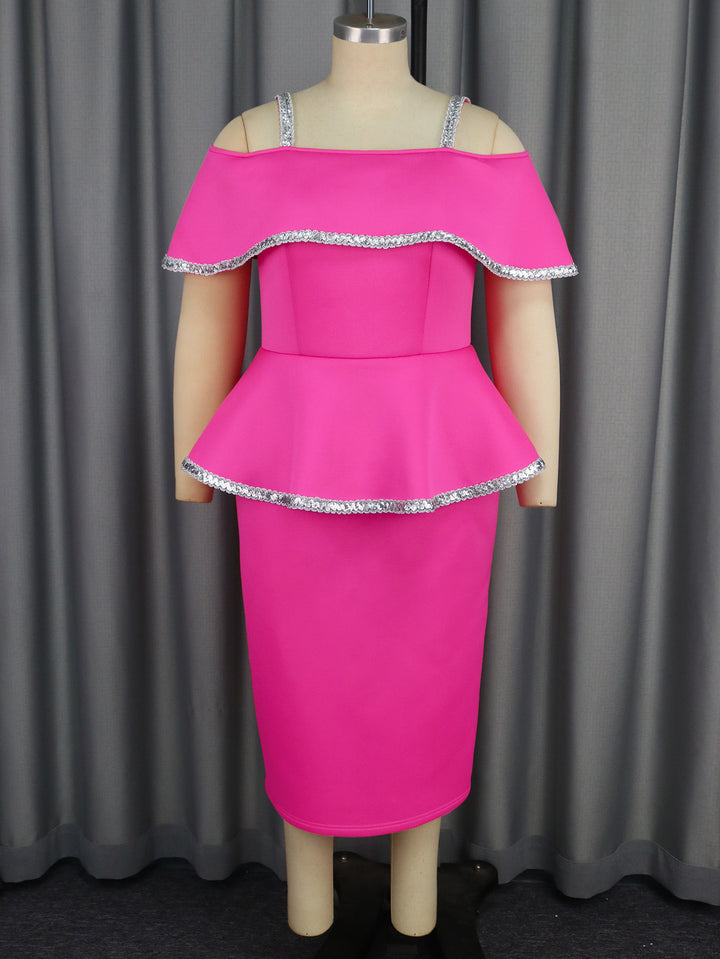 Damer elegant Peplum-klänning med off-shoulder design och glittrande detaljer Mirla-Eva Jonsson