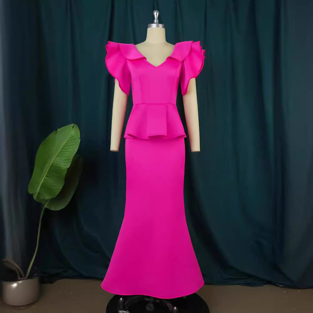 Damer elegant Peplum kvällsklänning med voluminösa ärmar Mirla-Eva Jonsson