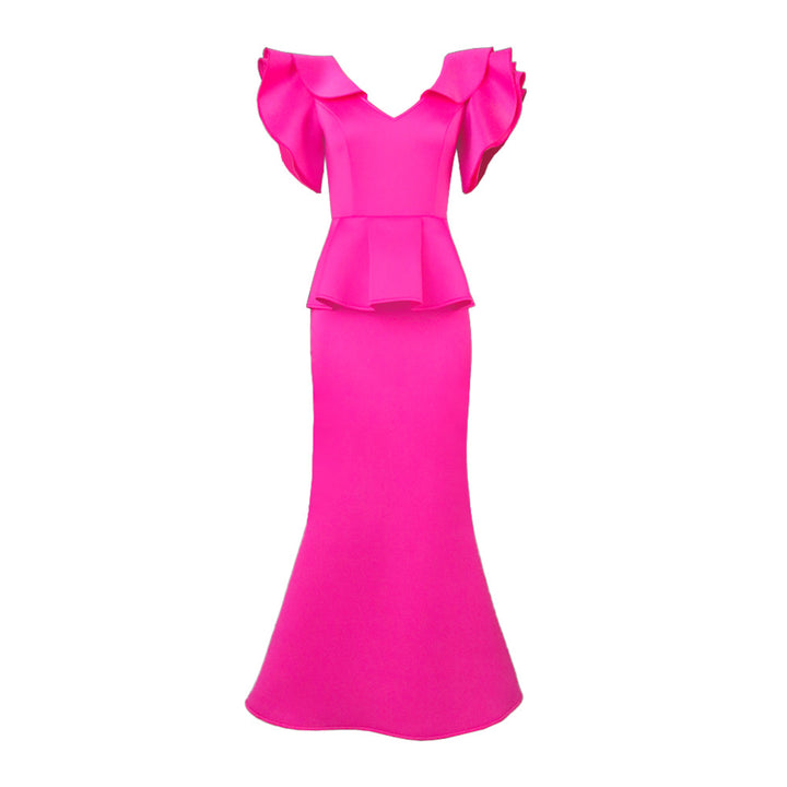 Damer elegant Peplum kvällsklänning med voluminösa ärmar Mirla-Eva Jonsson