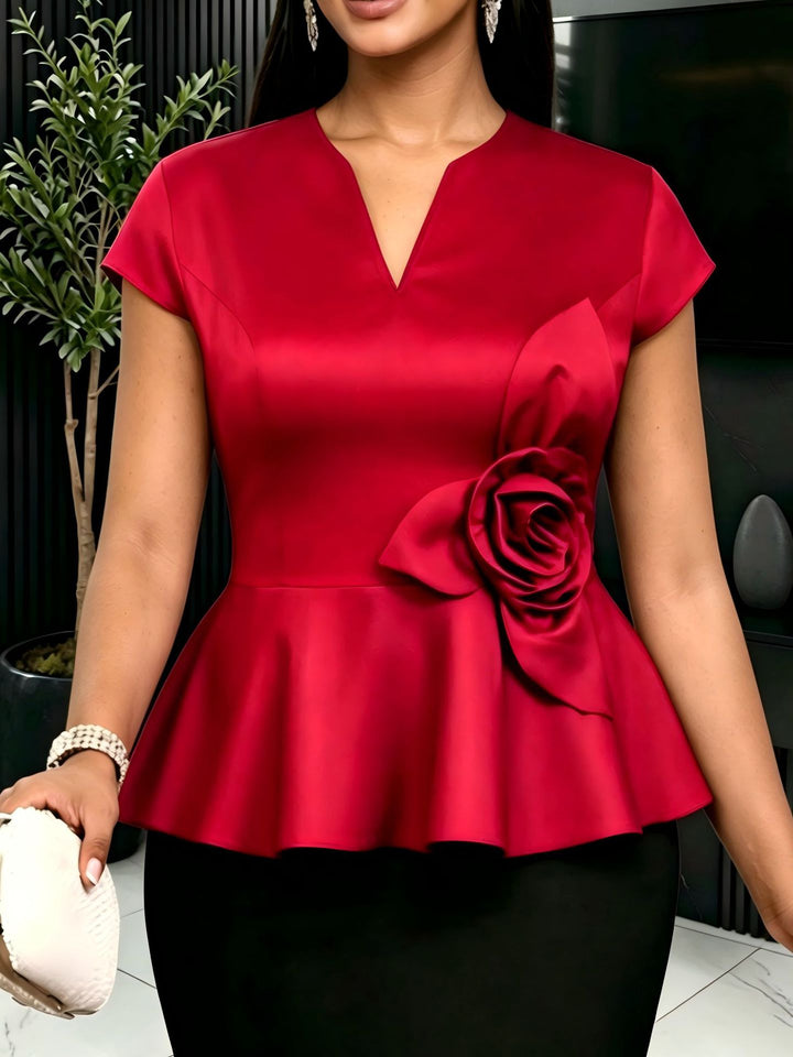 Damer elegant Peplum-top med blommigt detaljer Mirla-Eva Jonsson