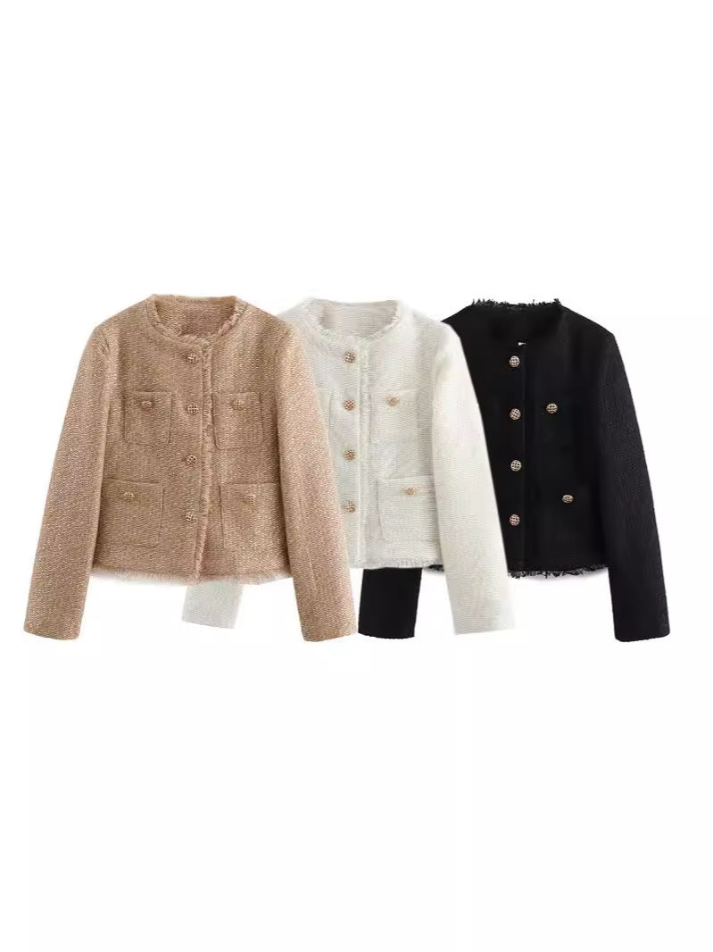 Damer elegant Tweed-jacka med fransar och dekorativa knappar Mirla-Eva Jonsson