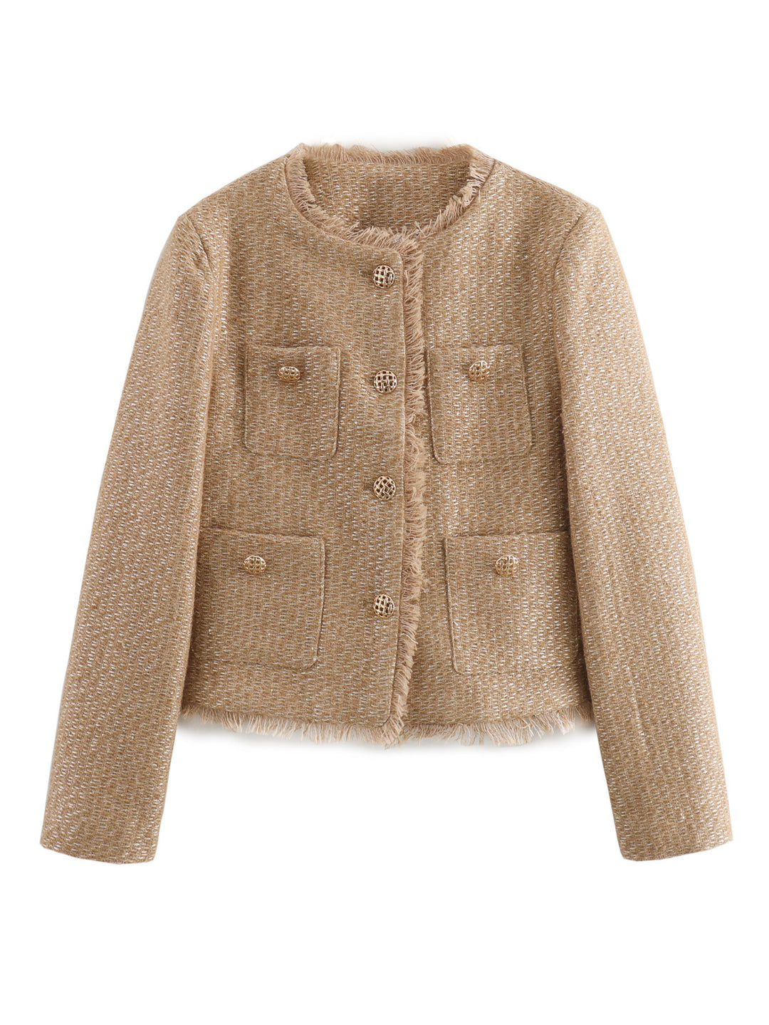 Damer elegant Tweed-jacka med fransar och dekorativa knappar Mirla-Eva Jonsson
