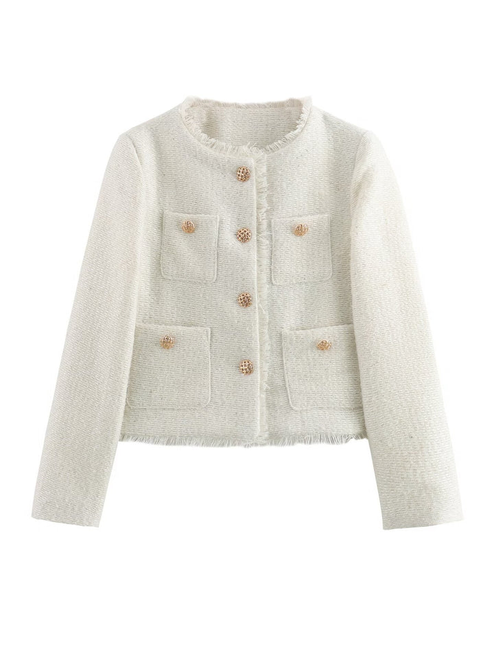 Damer elegant Tweed-jacka med fransar och dekorativa knappar Mirla-Eva Jonsson