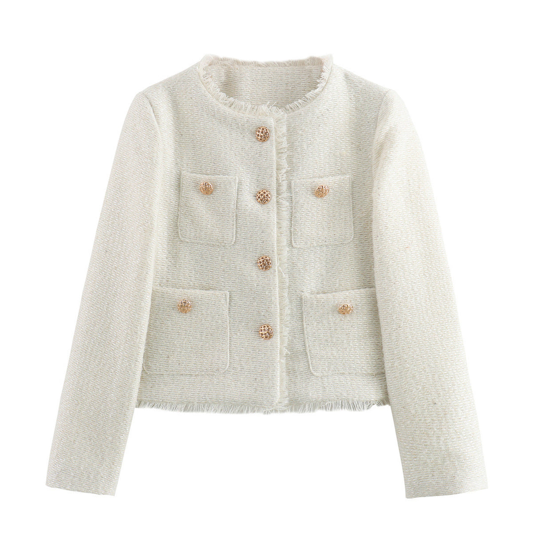 Damer elegant Tweed-jacka med fransar och dekorativa knappar Mirla-Eva Jonsson