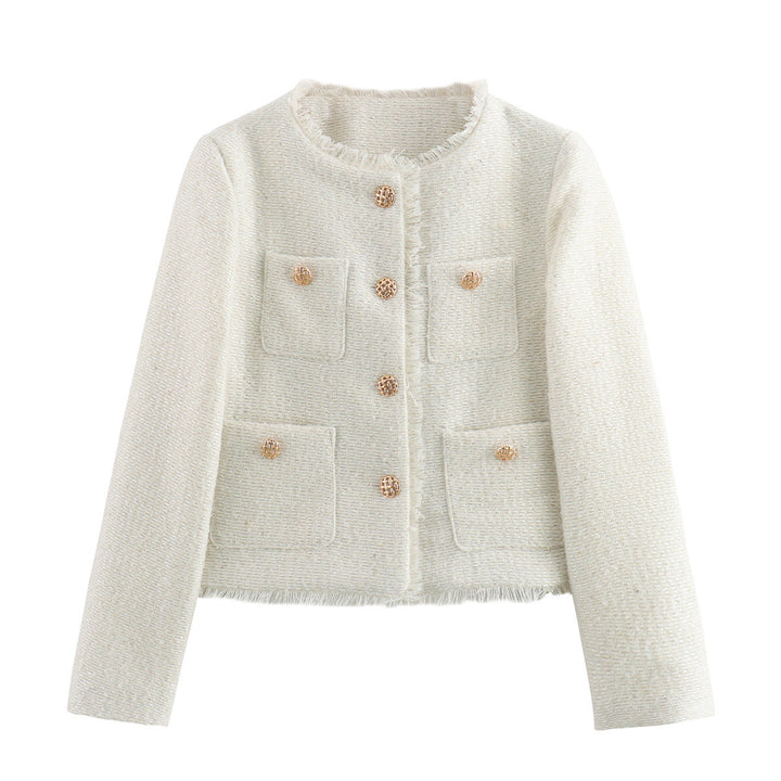 Damer elegant Tweed-jacka med fransar och dekorativa knappar Mirla-Eva Jonsson