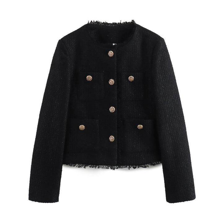 Damer elegant Tweed-jacka med fransar och dekorativa knappar Mirla-Eva Jonsson