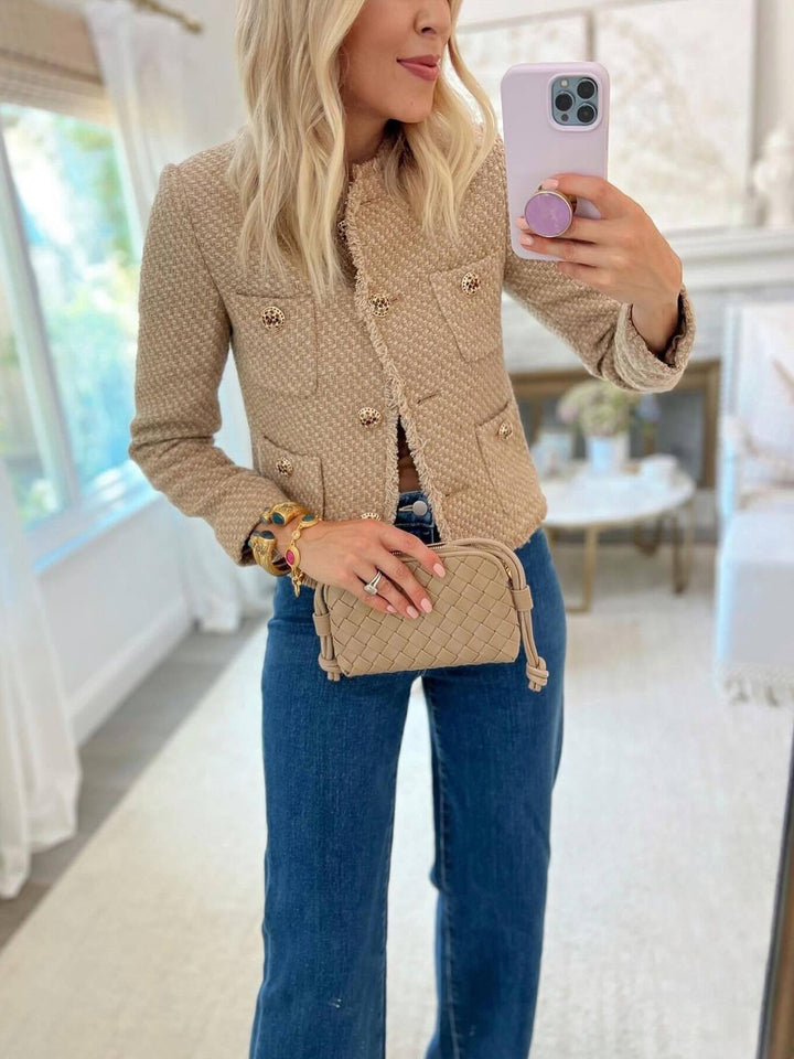 Damer elegant Tweed-jacka med fransar och dekorativa knappar Mirla-Eva Jonsson