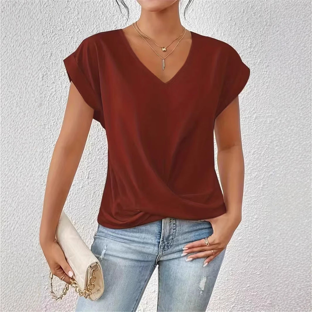 Damer elegant V-halsblus med avslappnad drapering Mirla-Eva Jonsson