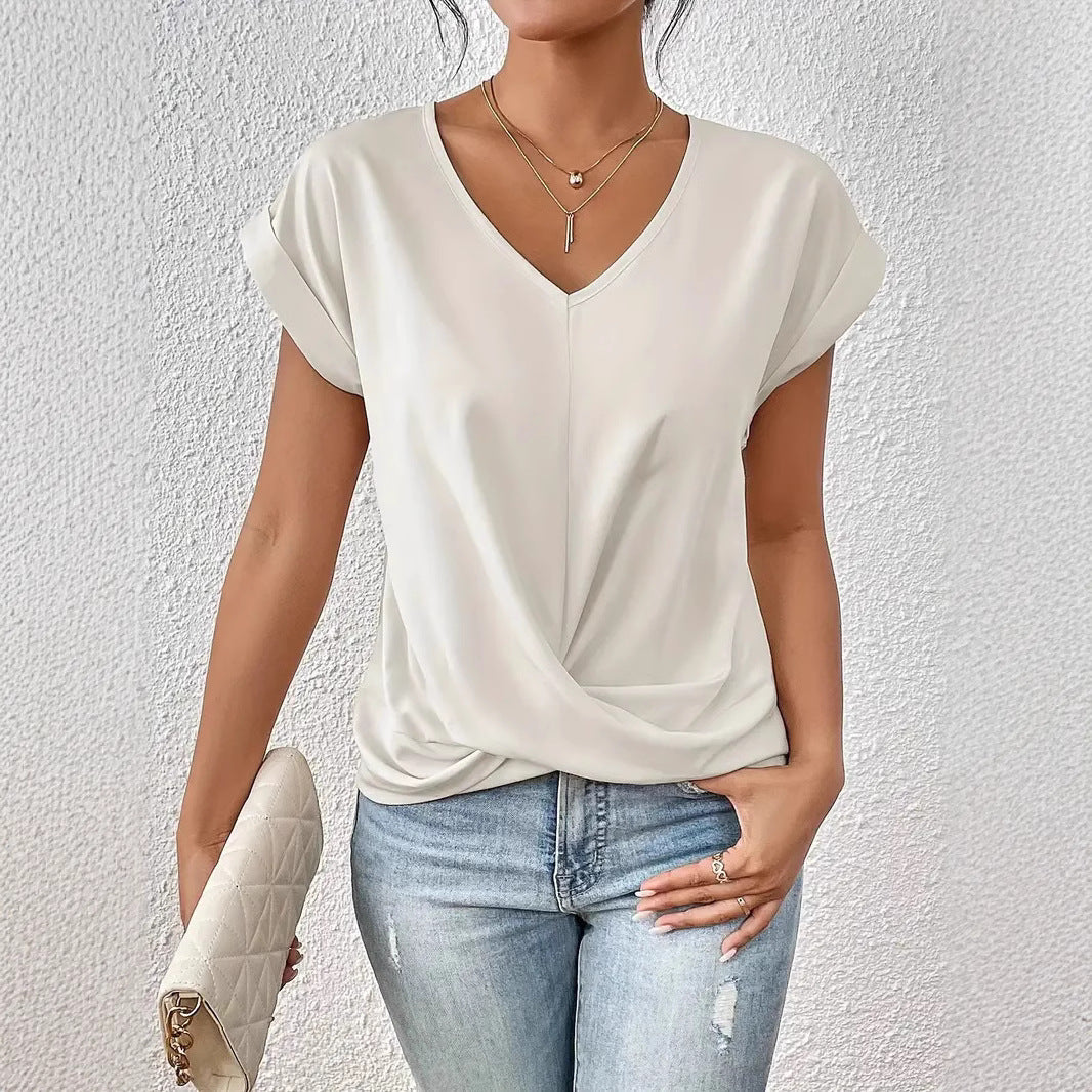 Damer elegant V-halsblus med avslappnad drapering Mirla-Eva Jonsson