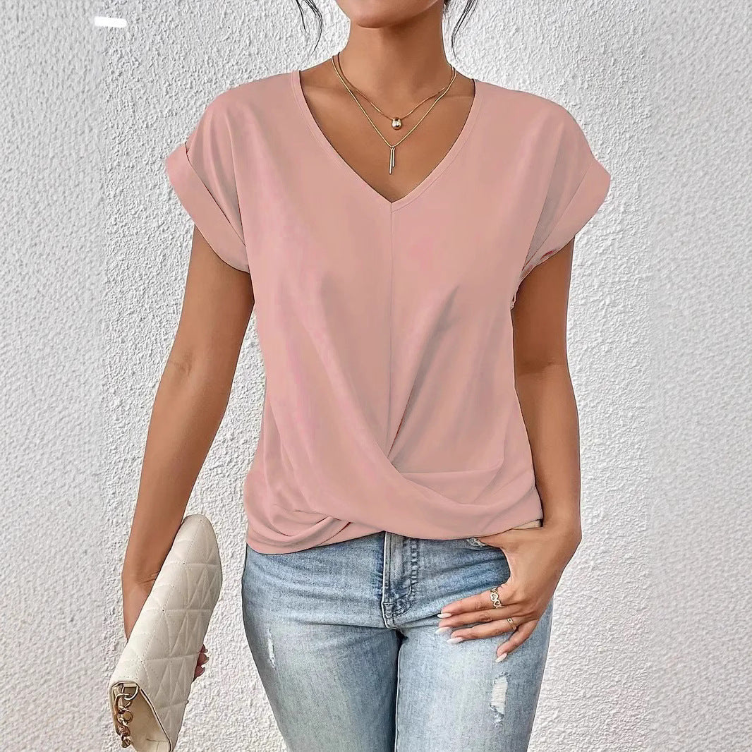 Damer elegant V-halsblus med avslappnad drapering Mirla-Eva Jonsson