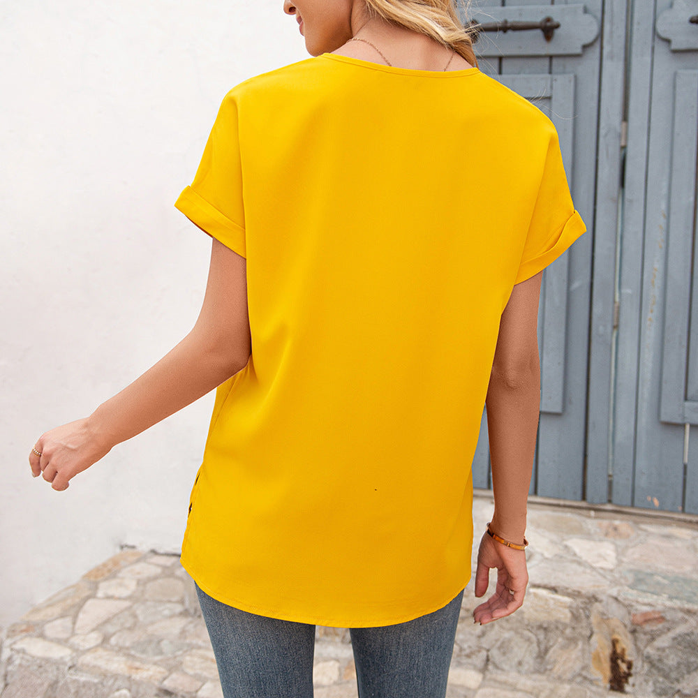 Damer elegant V-ringad blus med veck och sidokilar Eva Jonsson-Eva Jonsson