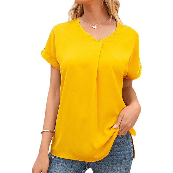 Damer elegant V-ringad blus med veck och sidokilar Eva Jonsson-Eva Jonsson