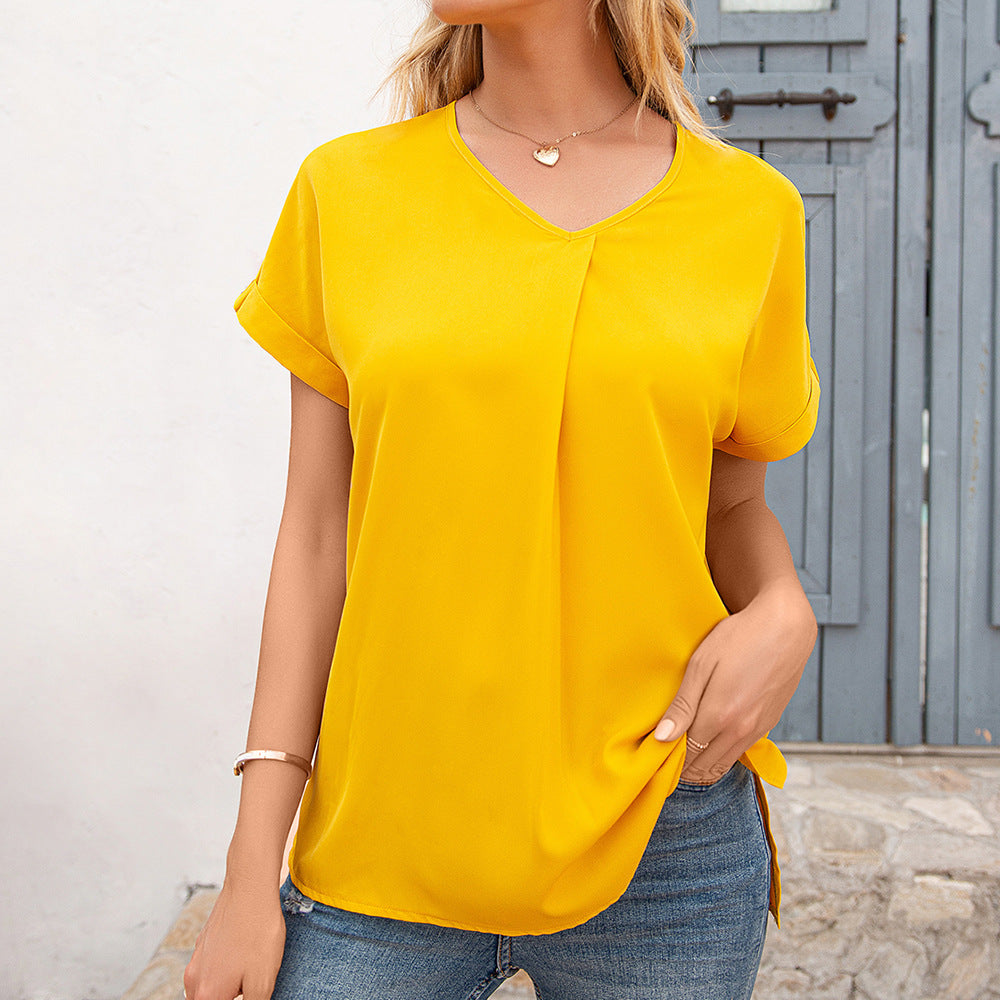 Damer elegant V-ringad blus med veck och sidokilar Eva Jonsson-Eva Jonsson