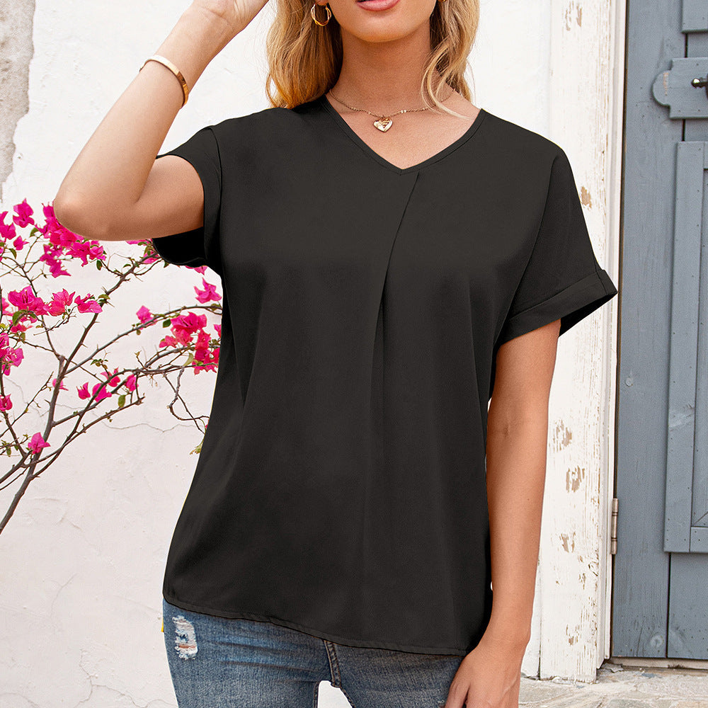 Damer elegant V-ringad blus med veck och sidokilar Eva Jonsson-Eva Jonsson