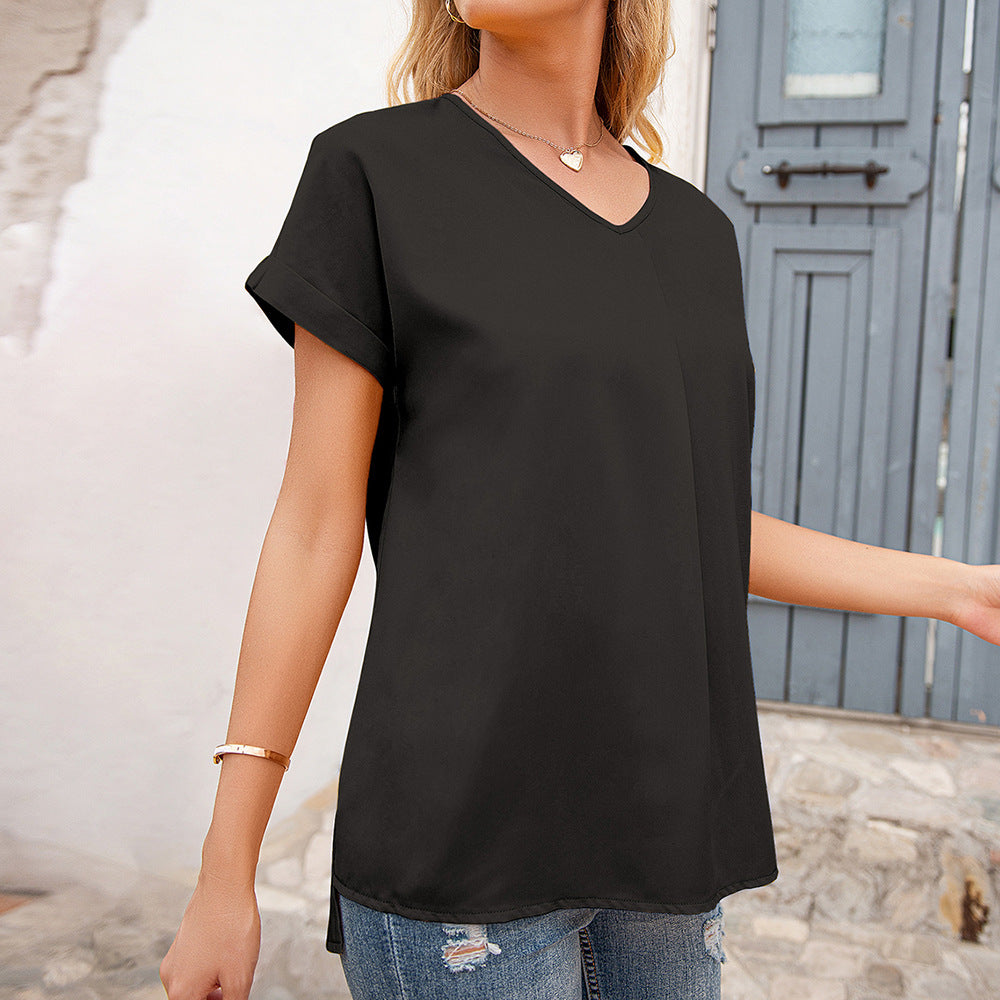 Damer elegant V-ringad blus med veck och sidokilar Eva Jonsson-Eva Jonsson