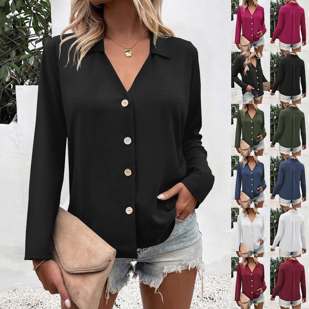 Damer elegant V-utsnitt blus med knappdetaljer Mirla-Eva Jonsson