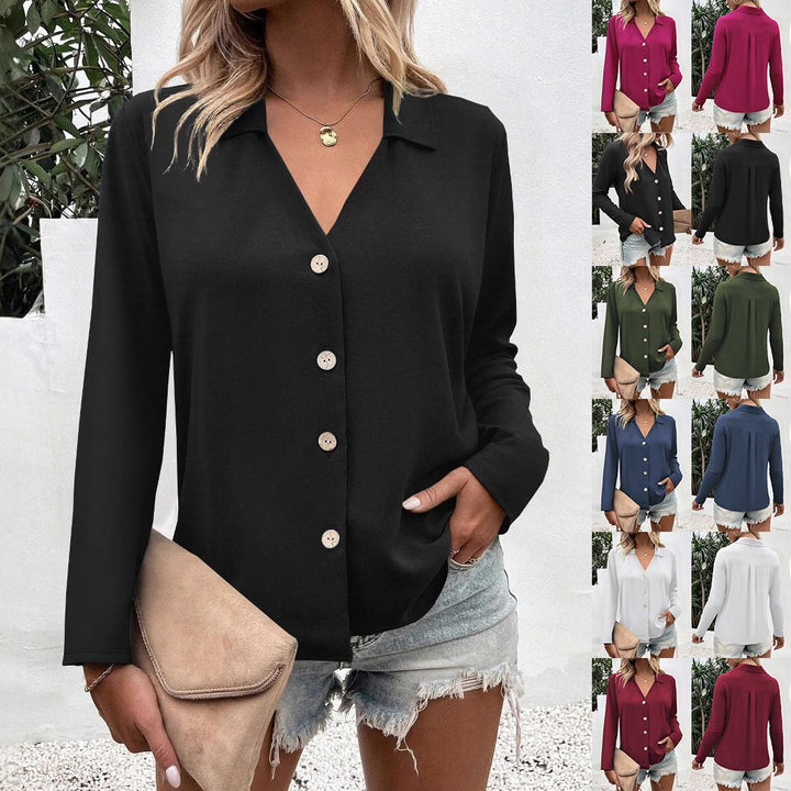 Damer elegant V-utsnitt blus med knappdetaljer Mirla-Eva Jonsson