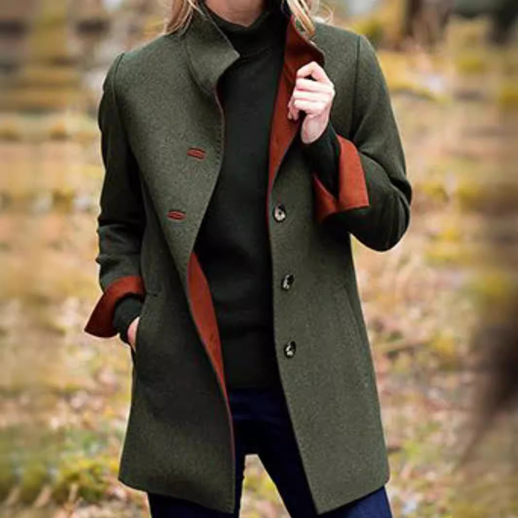 Damer elegant Wool-kappa med högkvalitativ bearbetning och fickor Eva Jonsson-Eva Jonsson