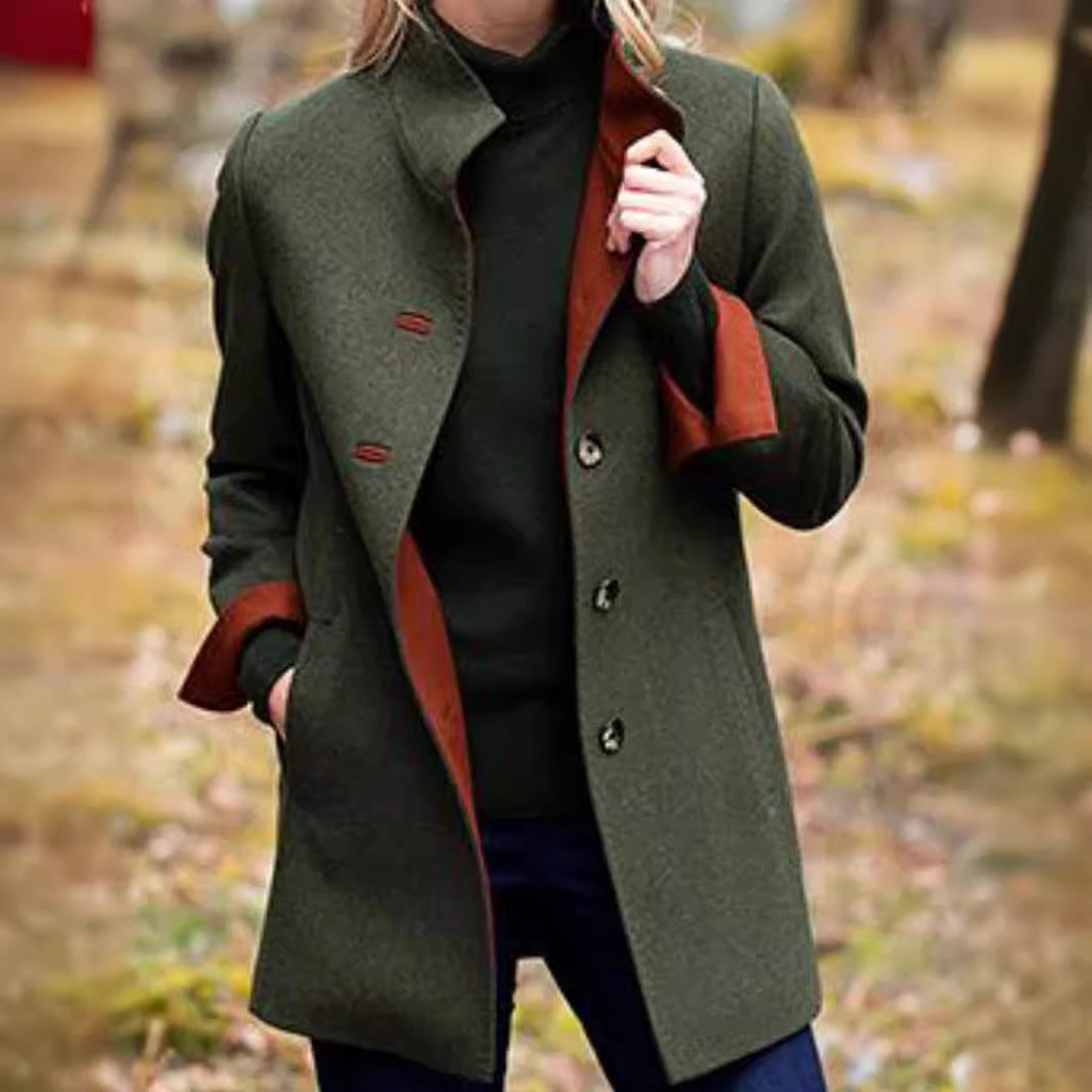 Damer elegant Wool-kappa med högkvalitativ bearbetning och fickor Eva Jonsson-Eva Jonsson