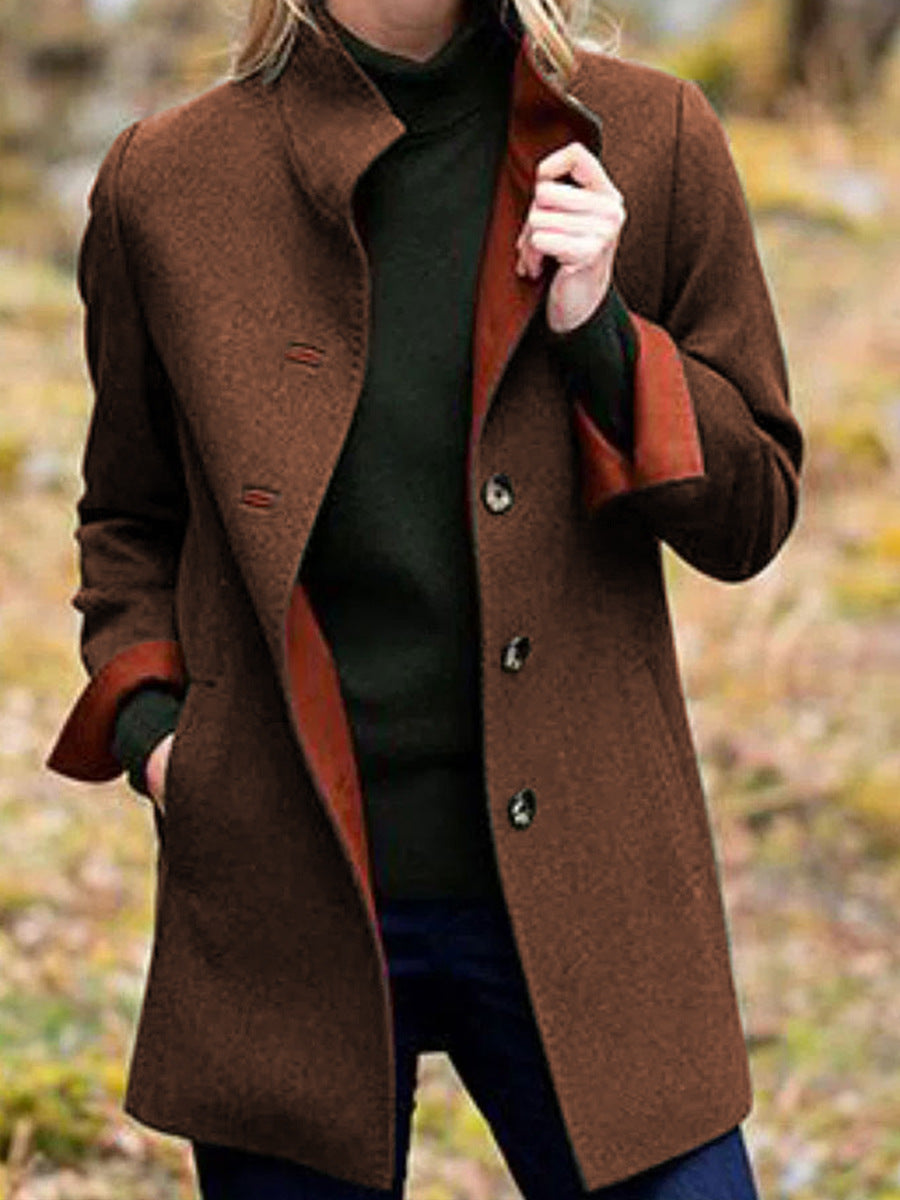 Damer elegant Wool-kappa med högkvalitativ bearbetning och fickor Eva Jonsson-Eva Jonsson