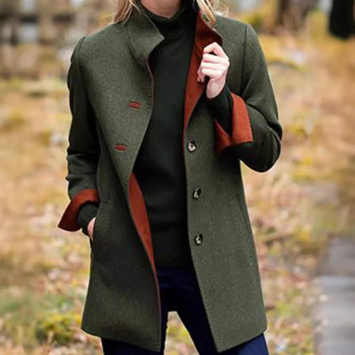 Damer elegant Wool-kappa med högkvalitativ bearbetning och fickor Eva Jonsson-Eva Jonsson