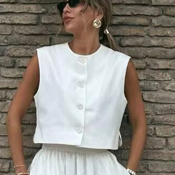 Damer elegant ärmlös väst med knapplayouter Mirla-Eva Jonsson