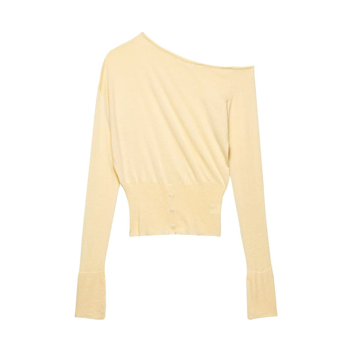 Damer elegant asymmetrisk långärmad topp med knapppdetail Mirla-Eva Jonsson