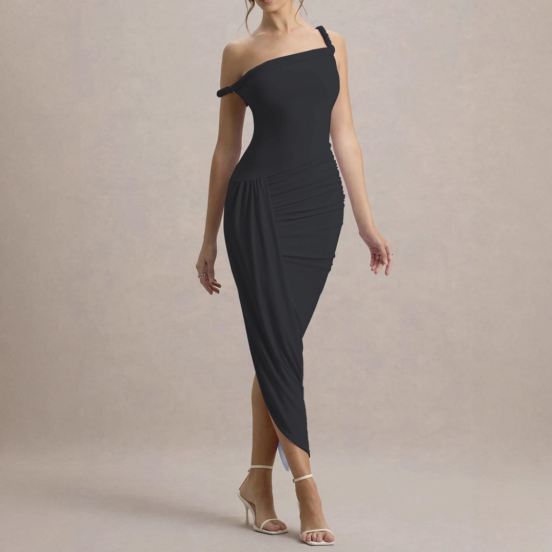 Damer elegant asymmetrisk maxiklänning med rynkor Mirla-Eva Jonsson